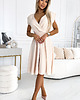 sukienki midi damskie 348-7 SCARLETT rozkloszowana sukienka z dekoltem i paskiem - BEŻOWA 4