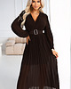 sukienki maxi damskie 414-11 KLARA plisowana elegancka sukienka midi z paskiem - czekolada 4