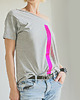 t-shirt damskie Różowa kreska na średnioszarym oversize 1