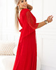 sukienki maxi damskie 655-5 Długa połyskująca w świetle suknia z dekoltem - czerwona 3