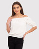 t-shirt damskie Kremowy elastyczny top z falbanką na ramionach TA592 CREAM 3