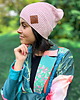 czapki damskie Bawełniana czapka jesienna logo ekoskórka "Jasny różowy" 2