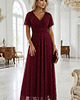 sukienki maxi damskie 635-5 MELANIA błyszcząca suknia z dekoltem i krótkim rękawem - bordowa 4