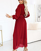 sukienki maxi damskie 639-1 Elegancka plisowana sukienka maxi z paskiem i dekoltem - bordowa 2