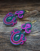 kolczyki soutache Fuksja, cyklamen i zieleń- kolczyki sutasz 5