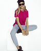 spodnie dresowe damskie Spodnie bawełniane dresowe szare_magenta 3