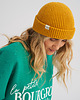 czapki damskie Krótka czapka prążkowana musztardowa 4