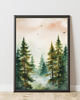 grafiki i ilustracje PLAKAT natura mglisty las iglasty dekoracja ścienna akwarela 2