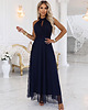 sukienki midi damskie 662-3 Elegancka sukienka wieczorowa maxi halter z tiulem i wiązaniem w talii 5