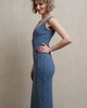 sukienki midi damskie Bawełniana prążkowana sukienka, CELINA DENIM BLUE 1