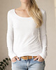 bluzki z długim rękawem damskie Biała dopasowana długi rękaw szeroki dekolt 2