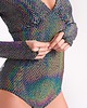 body damskie Brokatowe body cekinowe, wielobarwne, strukturalne ramiona 2