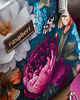 torebki mini Listonoszka z kominem z weluru ecru i turkusowych peonii handmade, unikat 1