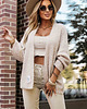 kardigany damskie 631-1 Stylowy kardigan z miękkiej sweterkowej dzianiny - beżowy - UNI 4