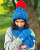 czapki damskie Czapka z wielkim pomponem MERINO 100% ,,Niebieskości" EUFORIA 5