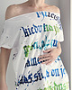 t-shirt damskie Kaligrafia niebieska fullprint Biały Oversize 4