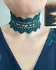chokery Zielony szydełkowy choker z żółtymi koralikami 2