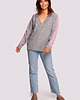 swetry damskie  Sweter w serek z kontrastowymi lampasami-szary(BK-093) 1
