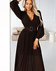 sukienki maxi damskie 414-11 KLARA plisowana elegancka sukienka midi z paskiem - czekolada 1