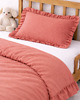 kocyki, kołderki, pościel dla dzieci Lniana pościel dziecięca z falbanką - koralowy 1