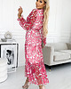 sukienki maxi damskie 476-1 ENRICA Sukienka z dekoltem i długim rękawkiem - RÓŻOWE FALE 1