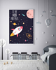 obrazy i plakaty do pokoju dziecięcego PLAKAT KOSMOS rakieta księżyc do pokoju dziecka 1