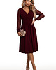 sukienki midi damskie 657-3 Elegancka sukienka midi z dekoltem i tiulowymi rękawami - bordo 3