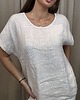 t-shirt damskie Bawełniano-lniana bluzka z ażurowym zdobieniem Beige 2