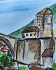 grafiki i ilustracje Mostar miasto most Bośnia pejzaż rzeka obraz akwarela 21x30 8