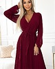 sukienki maxi damskie 537-1 Plisowana  sukienka z dekoltem i długim rękawkiem - bordowa 2