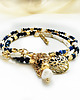 bransoletki z kamieni naturalnych Bransoletka z lapis lazuli , granatowa bransoleta z perłą i rozetą 9