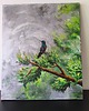 obrazy W Ciszy Obraz Olejny 50x60 Ptak Koliber Srebro Las Struktura Loft Mgła 1