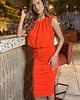 sukienki midi damskie Pomarańczowa sukienka midi z marszczoną spódnicą DA1767 BURNT ORANGE 3
