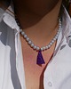 naszyjniki - inne Niebieski naszyjnik choker z koralików z fioletowym chwostem 1