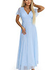 sukienki maxi damskie 635-6 MELANIA błyszcząca suknia z dekoltem i krótkim rękawem - błękitna 8