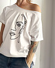 t-shirt damskie Lineart twarz Biały Oversize 1