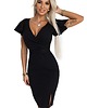 sukienki midi damskie 479-9 NINA elegancka sukienka z kopertowym dekoltem i paskiem - czarna 2