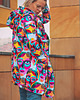 bluza z kapturem damska TWARZE długa bluza oversize z wzorzystej tkaniny 1