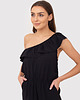 kombinezony damskie Czarny kombinezon z falbanką na jedno ramię PA612 BLACK 2
