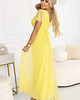 sukienki maxi damskie 562-8 NASTIA Długa sukienka z dekoltem i krótkim rękawkiem - żółta 2