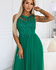 sukienki maxi damskie 672-3 Romantyczna suknia maxi na wesele z haftowaną koronką - zielona 3