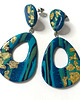 kolczyki z masy plastycznej Duże Kolczyki Turkusowo Złote 1