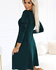 sukienki midi damskie 574-1 IVANA wygodna trapezowa sukienka z długim rękawkiem - butelkowa zieleń 3