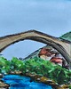 grafiki i ilustracje Mostar miasto most Bośnia pejzaż rzeka obraz akwarela 21x30 6