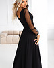 sukienki maxi damskie 640-2 LORETTA Długa sukienka z tiulowymi rękawami i dekoltem - czarna 3