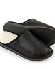 buty męskie Eleganckie kapcie skórzane czarne z białą wełną 1