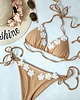 stroje kąpielowe i kostiumy kąpielowe damskie Bikini beżowe strój kąpielowy białe kwiaty koronkowe 1