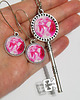 komplet biżuterii Naszyjnik klucz i kolczyki  - Różowa pelargonia 3