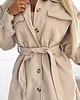 płaszcze damskie 493-1 CIEPŁY PŁASZCZ z kieszeniami, guzikami i wiązaniem w pasie - beżowy 4
