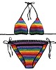 stroje kąpielowe i kostiumy kąpielowe damskie Tęczowe bikini szydełkowe 2